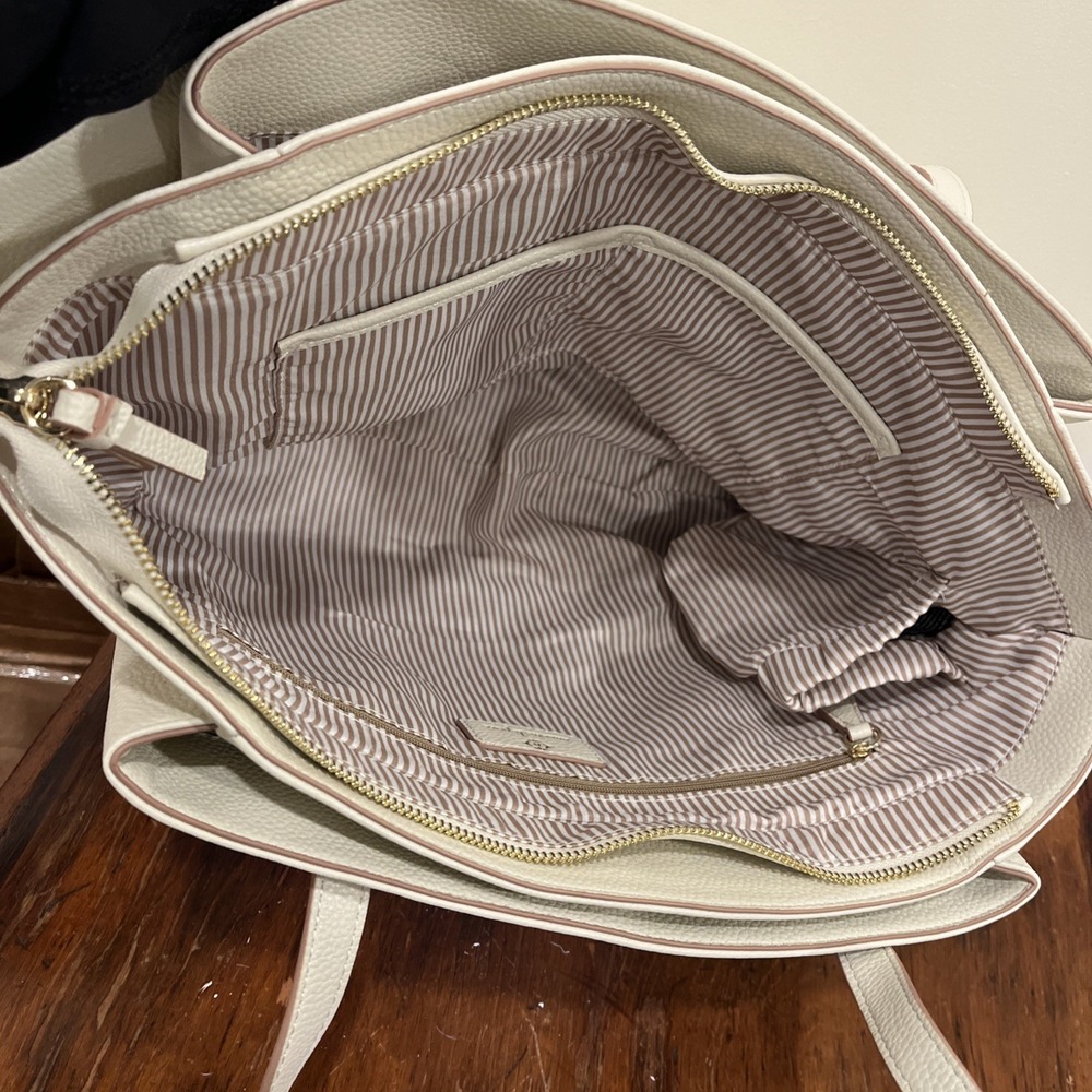 Nanette Lepore White Vegan Leather Pebble Tote Purse Smaller Bag Inside NWT Rice - Picture 9 of 16